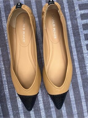 Donald J. Pliner Two-Tone Tan and Black Pointed Ballet Flats